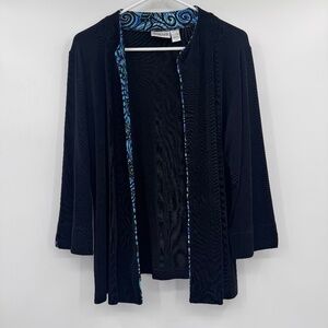 Chicos Travelers Cardigan Women Large Black Slinky Stretch Contrast Open Front